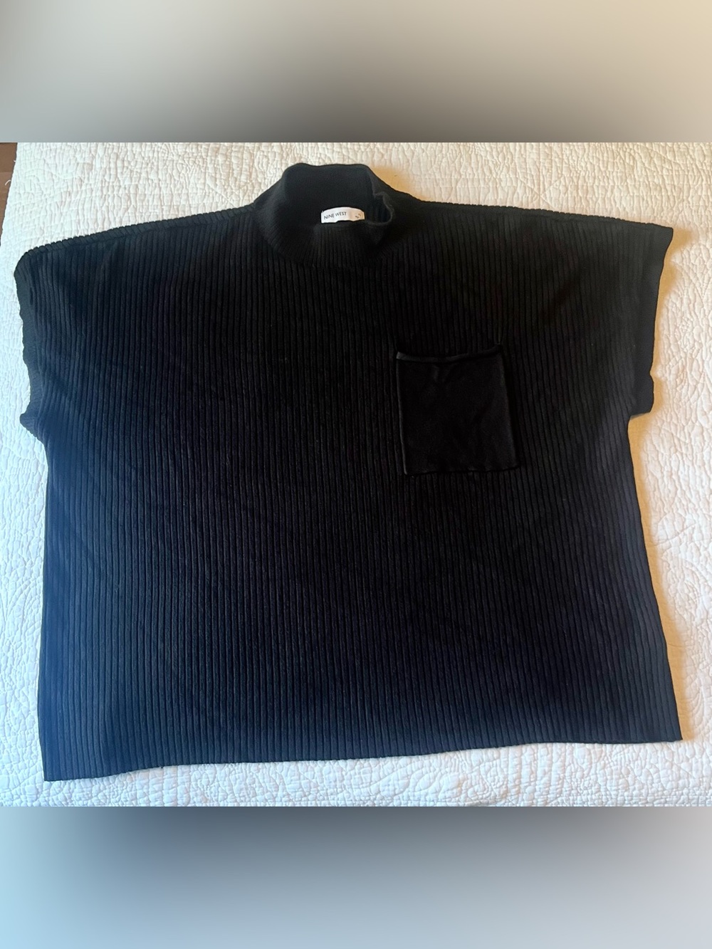 Nine West Black Ribbed Mock Neck Cropped Top